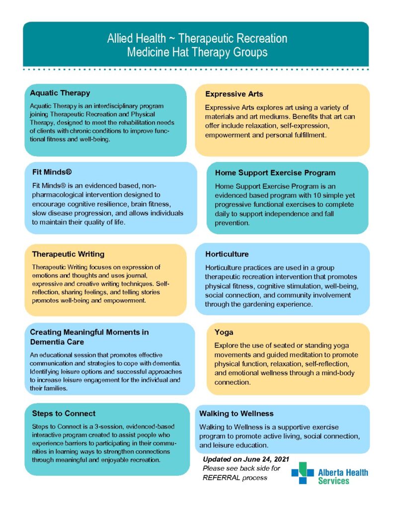 Therapeutic Recreation & Aquatic Program Medicine Hat Palliser